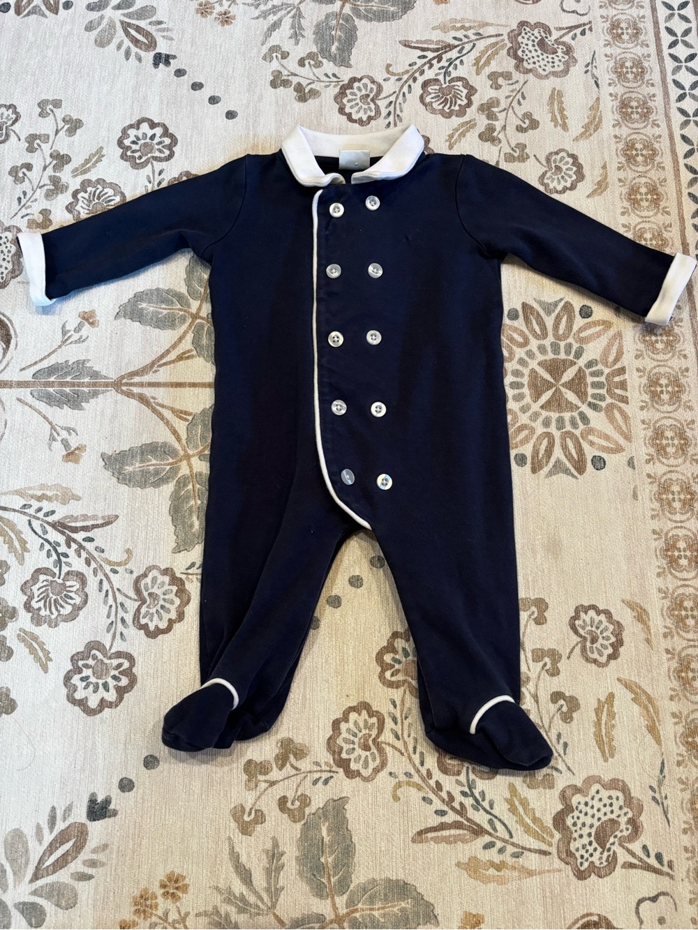 Edgehill Collection Navy Footed One-Piece with White Trim